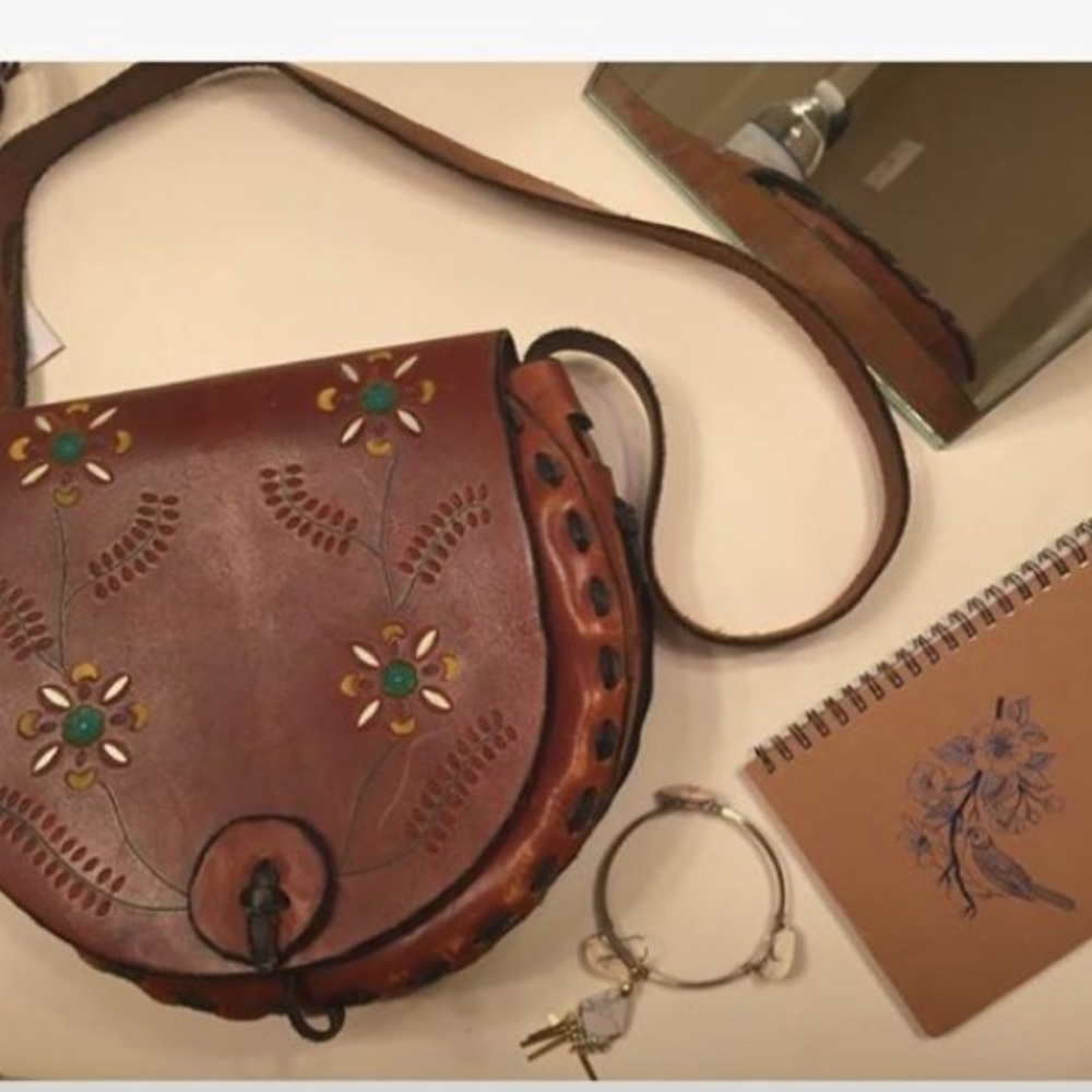 Vintage Hand Tooled Leather Crossbody Purse